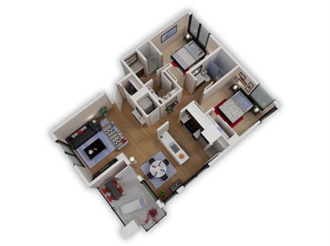Floor plan for 2 beds, 2 baths, 922 sqft